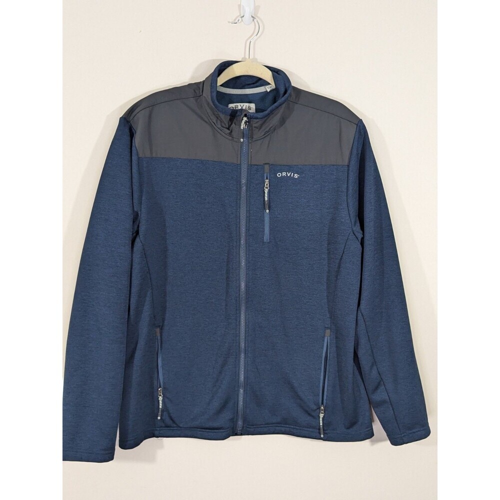 Orvis Sweatshirt Adult Sz L Blue Gray Jacket Full Zip Zipper Pockets Men